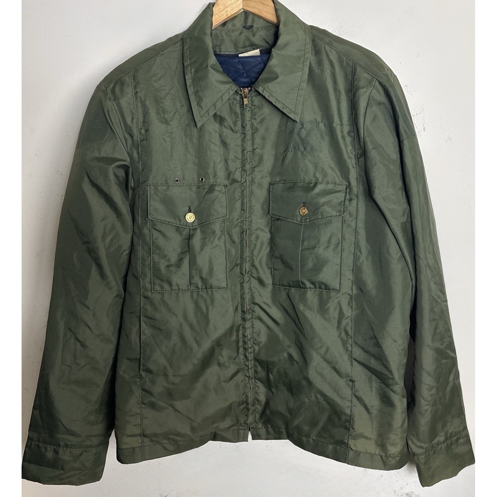 Vintage 70s Fechheimer Police Jacket Mens 46 Long Green Full Zip Removable Liner